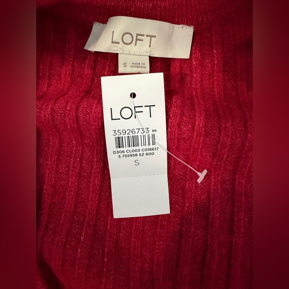 NWT LOFT Ribbed Raspberry Pink Wrap Sweater - Size Small - Picture 5 of 7